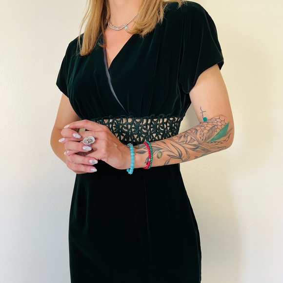 New vintage casual corner maxi velvet crochet dress front slit - Picture 4 of 10